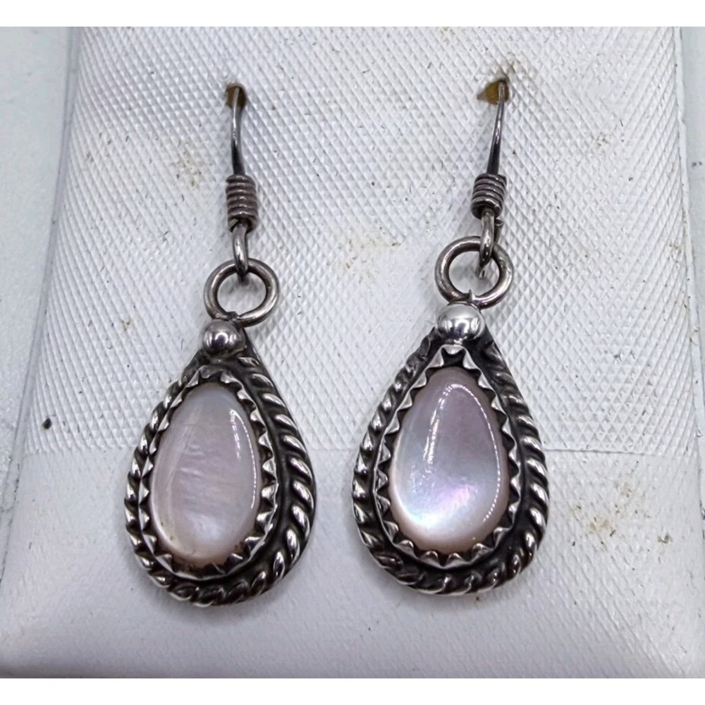Navajo Sterling Silver 925 Mop Drop Dangle Earrings NOS 1980's Vintage